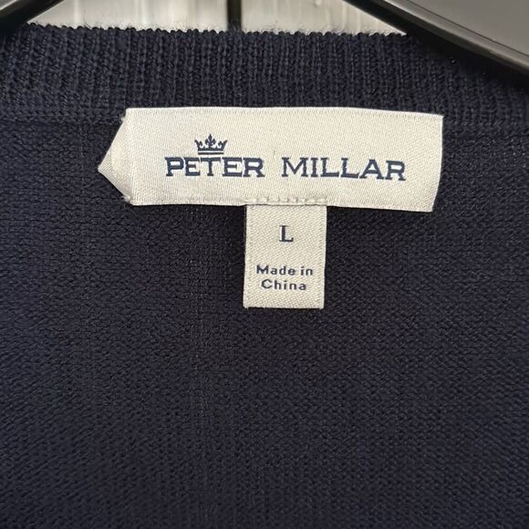 Peter Millar navy blue merino wool v neck sweater size large C33-1 - Picture 2 of 4